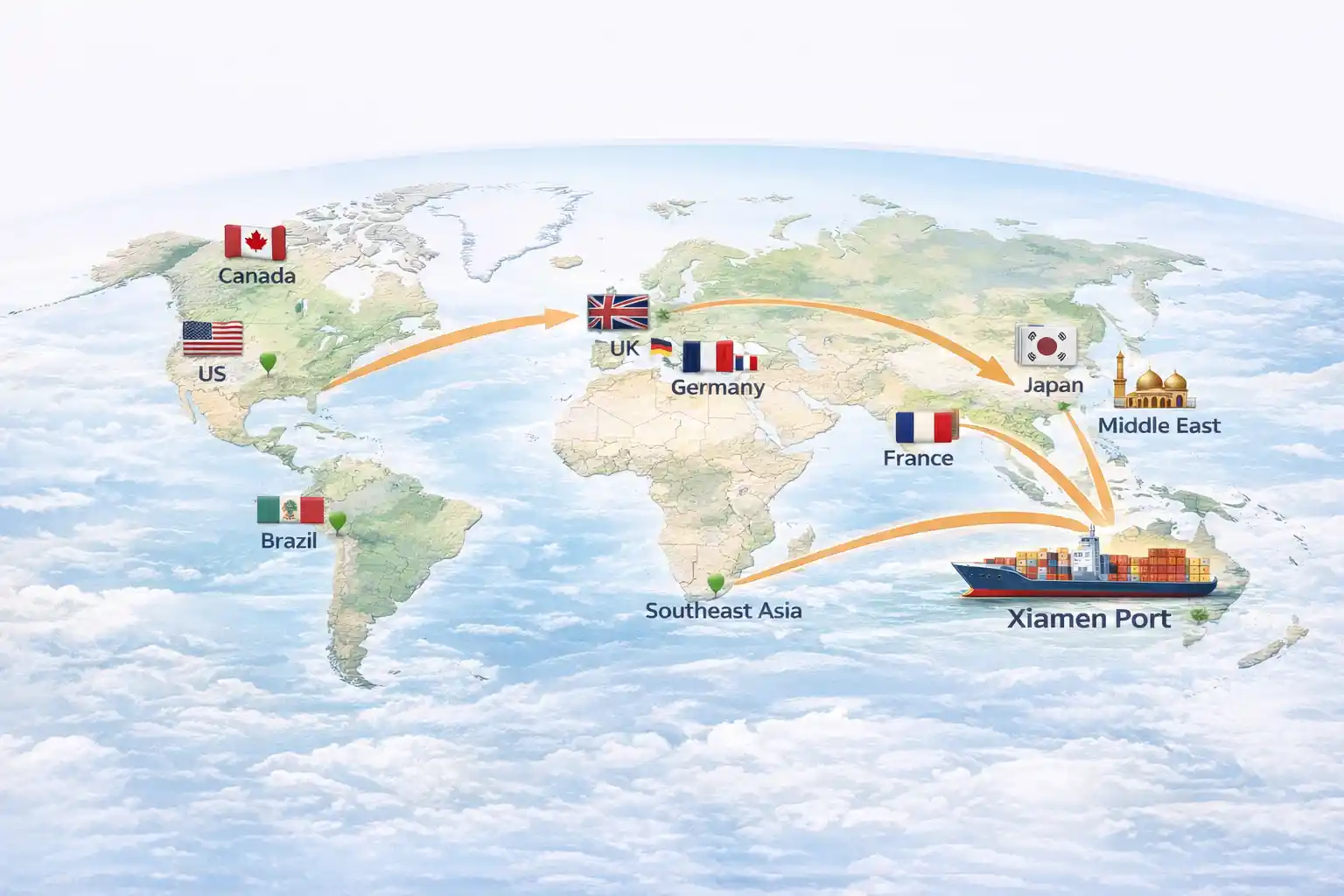 YIHAO food packaging global export network from Xiamen Port to international markets