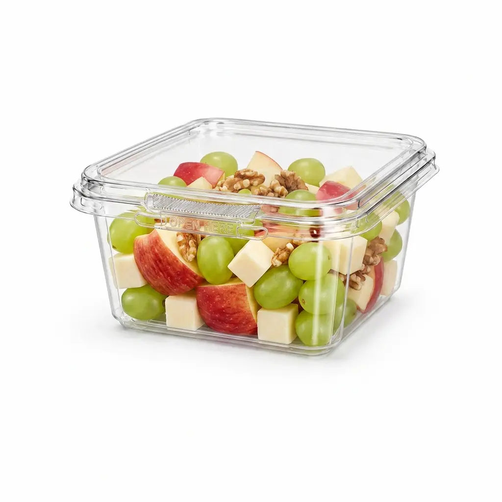 12oz-360ml-clear-square-pet-rpet-tamper-evident-container-apple-grape-cheese-snack 12OZ/360ml Clear Square PET/RPET Tamper-Evident Container for apple grape cheese snack cup