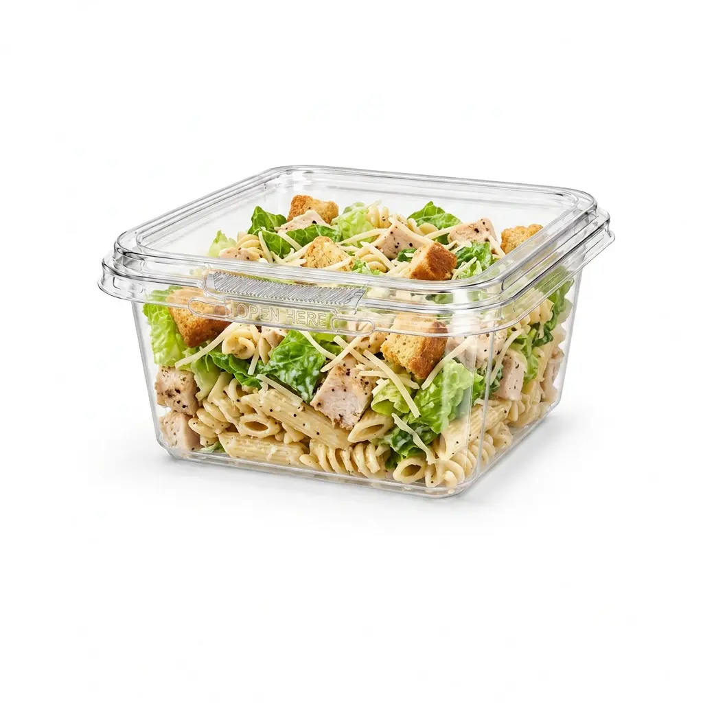 12oz-360ml-clear-square-pet-rpet-tamper-evident-container-caesar-chicken-pasta-salad 12OZ/360ml Clear Square PET/RPET Tamper-Evident Container for Caesar chicken pasta salad