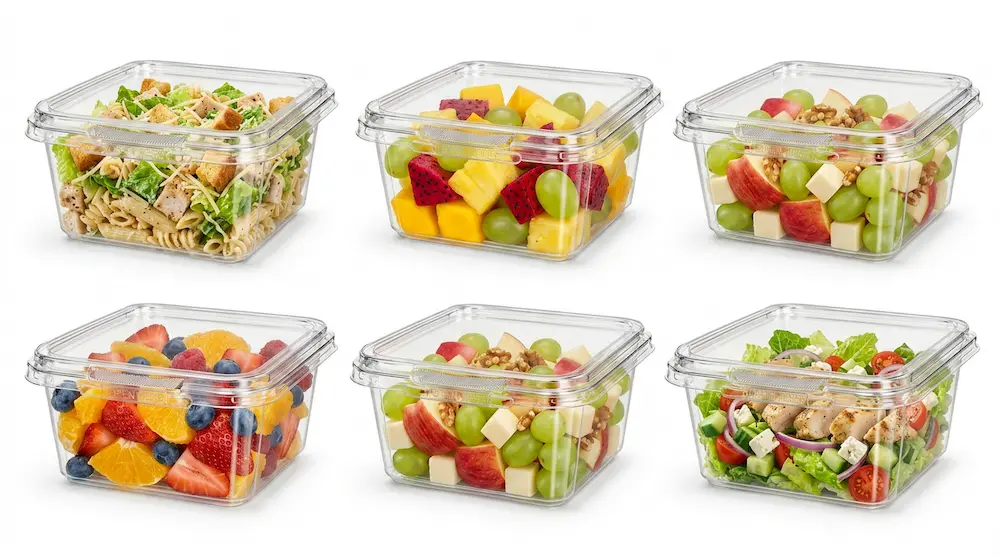 12OZ/360ml Clear Square PET/RPET Tamper-Evident Container for fruit salad snack and deli food applications
