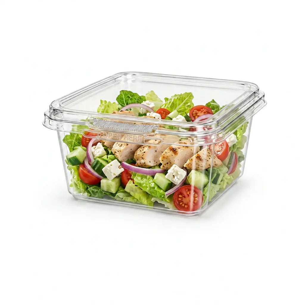 12oz-360ml-clear-square-pet-rpet-tamper-evident-container-greek-chicken-salad 12OZ/360ml Clear Square PET/RPET Tamper-Evident Container for Greek chicken salad