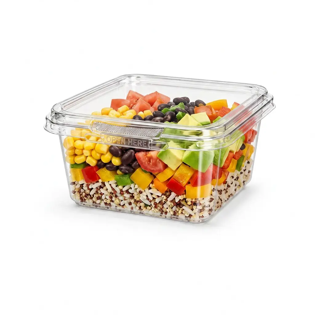 12oz-360ml-clear-square-pet-rpet-tamper-evident-container-mexican-style-light-meal 12OZ/360ml Clear Square PET/RPET Tamper-Evident Container for Mexican style light meal cup