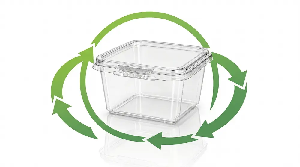 12OZ/360ml Clear Square PET/RPET Tamper-Evident Container recyclable packaging concept
