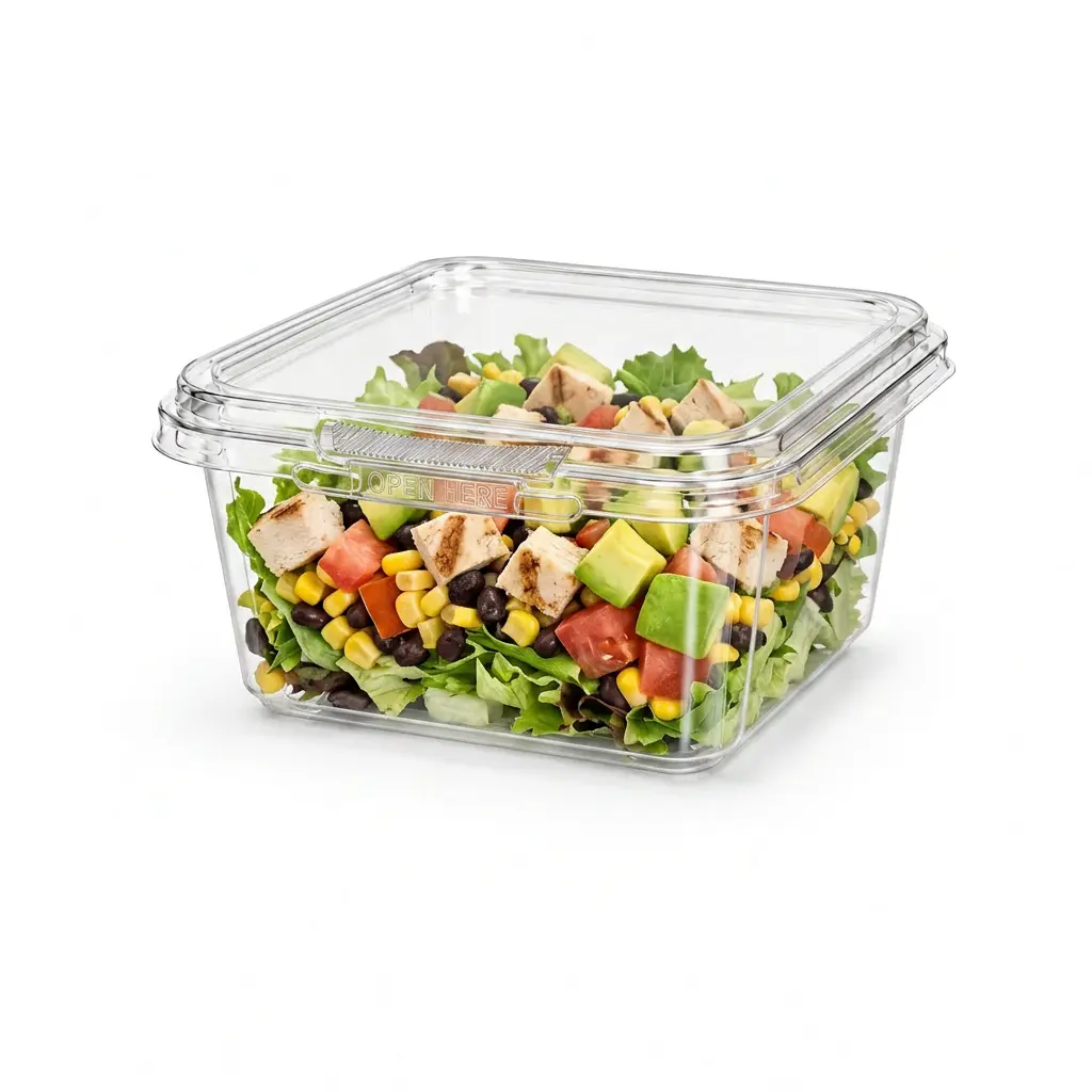 12oz-360ml-clear-square-pet-rpet-tamper-evident-container-southwest-chicken-corn-salad 12OZ/360ml Clear Square PET/RPET Tamper-Evident Container for Southwest chicken corn salad