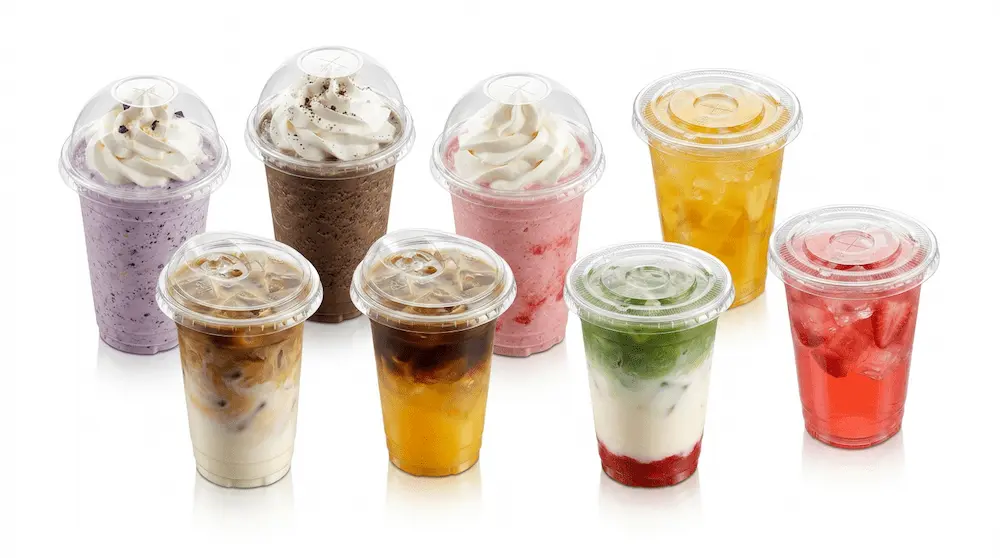 12oz clear PET cups with dome lids and flat lids for smoothies, lattes, and refreshers