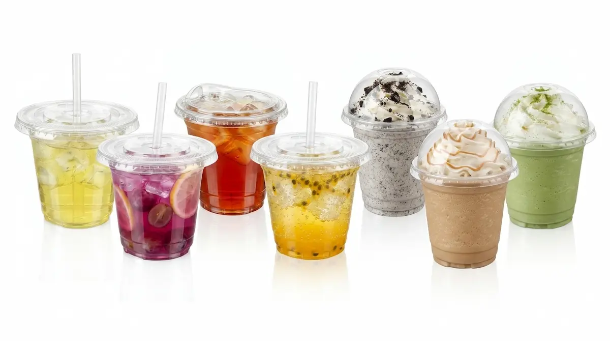 12 oz PET/RPET clear cold cups with lids and straws for assorted cold drinks