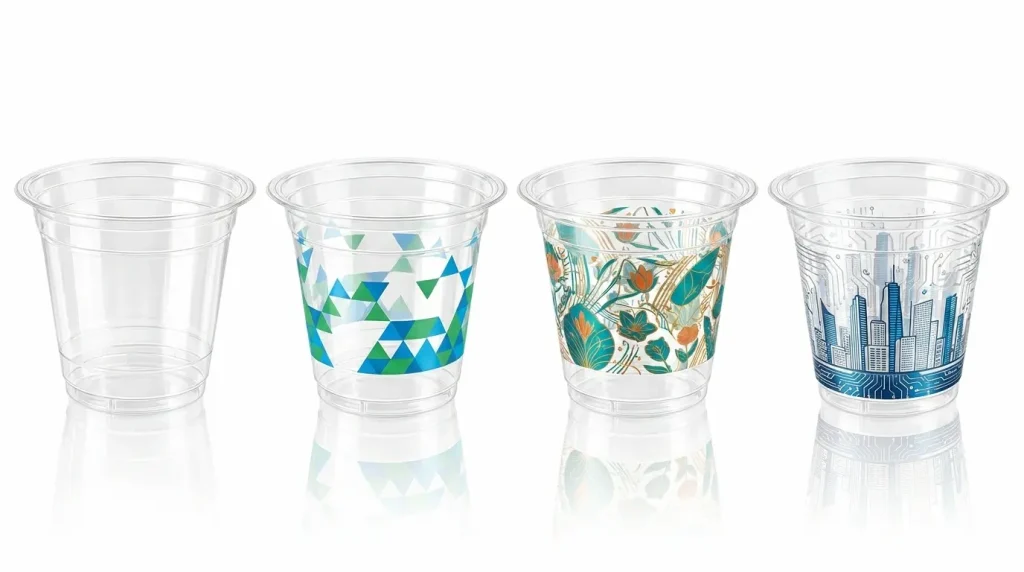 12 oz PET/RPET clear cold cup with custom printed designs