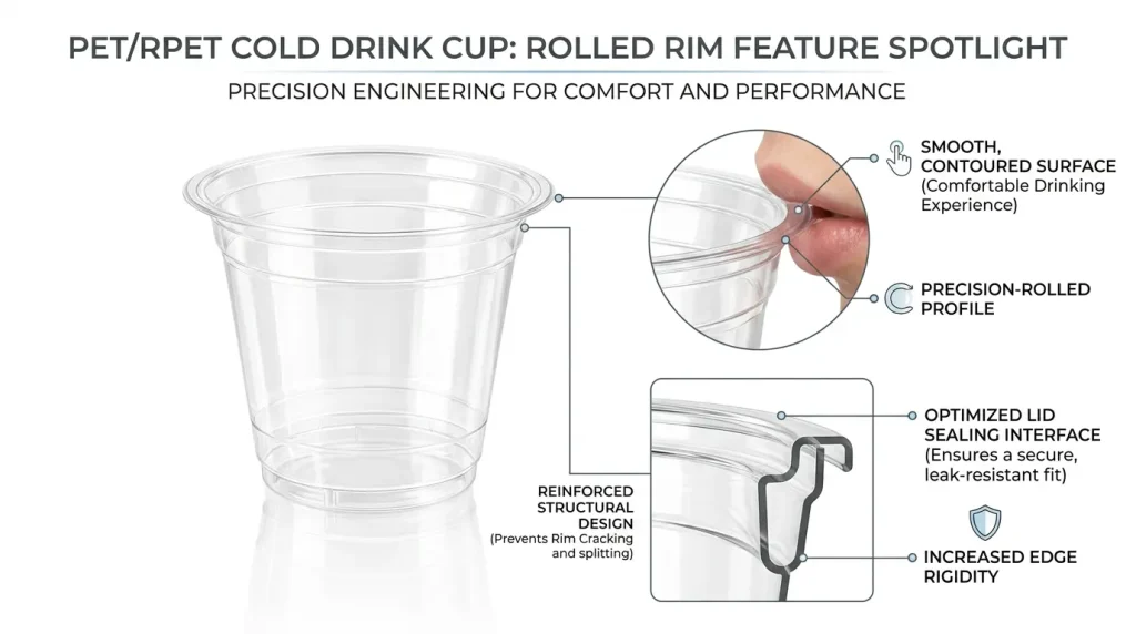 PET/RPET clear cold cup rolled rim feature spotlight
