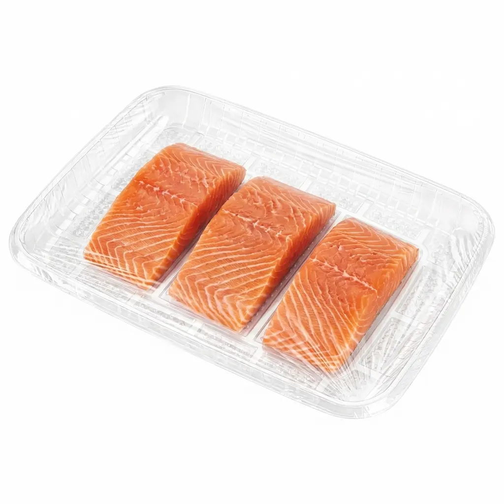 13 x 9 78 x 1 18 Clear PET Meat Tray Family Pack Salmon Fillets
