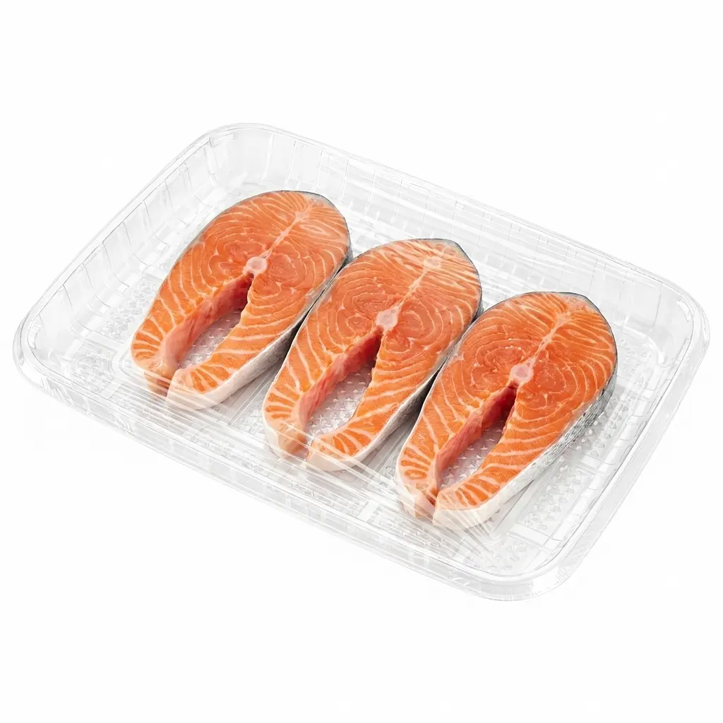 13 x 9 78 x 1 18 Clear PET Meat Tray Family Pack Salmon Steaks