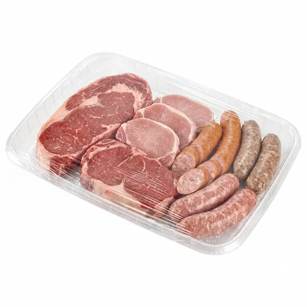 13 x 9 78 x 1 18 Clear PET Meat Tray Mixed Meat Assortment Pack II