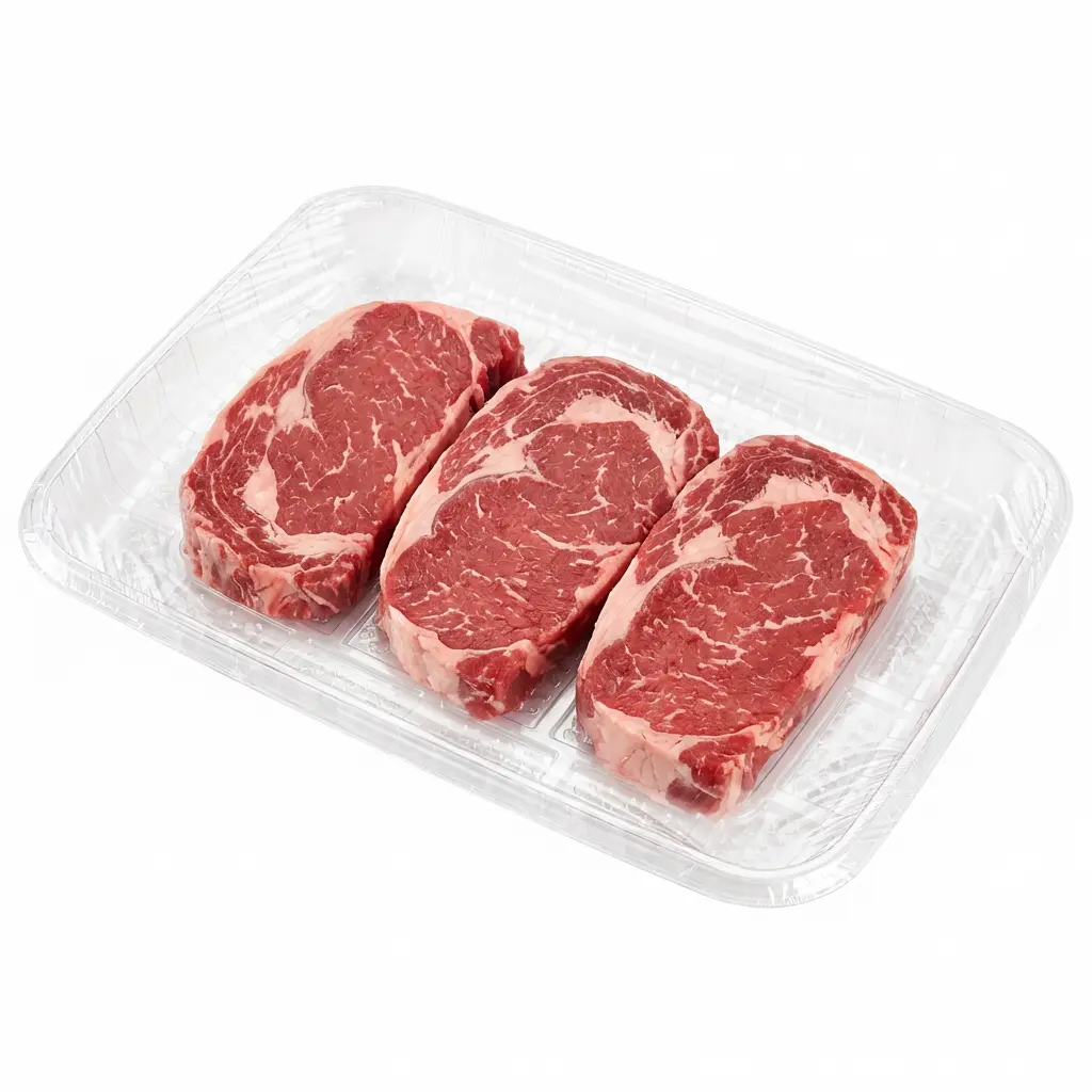 13 x 9 78 x 1 18 Clear PET Meat Tray Multi Ribeye Steak Pack