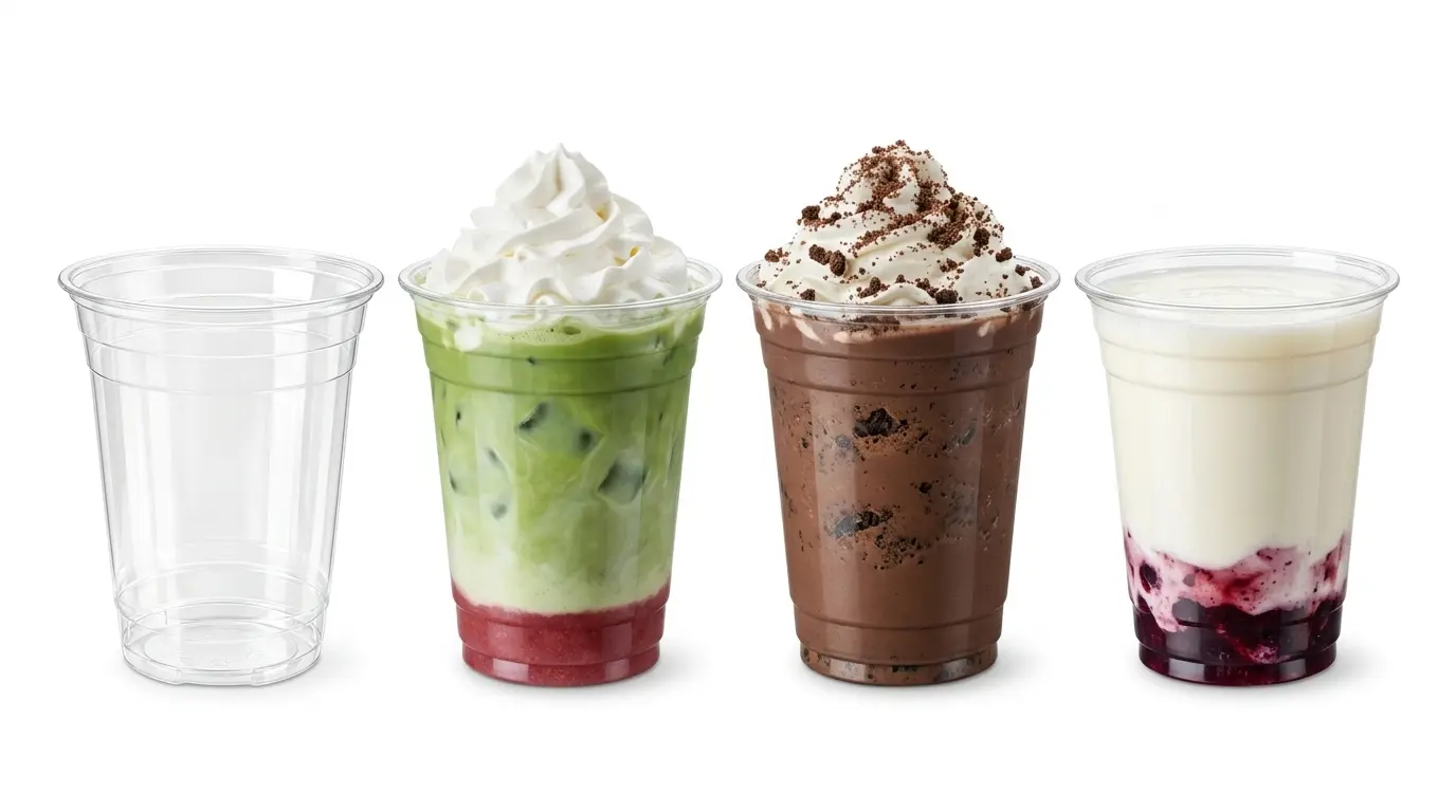 14 oz PET/RPET Clear Cold Cup for layered dessert drinks and iced beverages