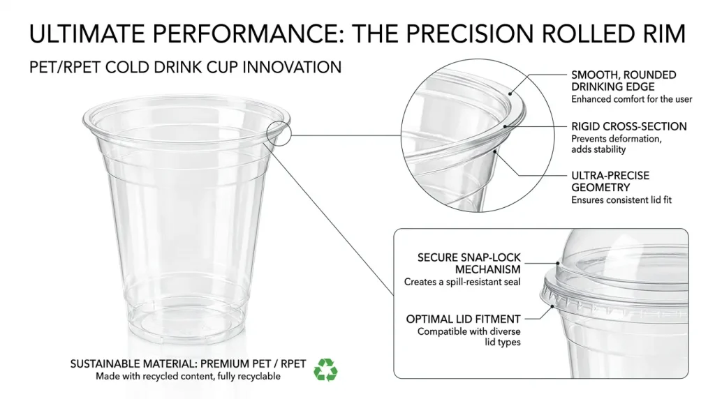 14 oz PET/RPET Clear Cold Cup precision rolled rim feature