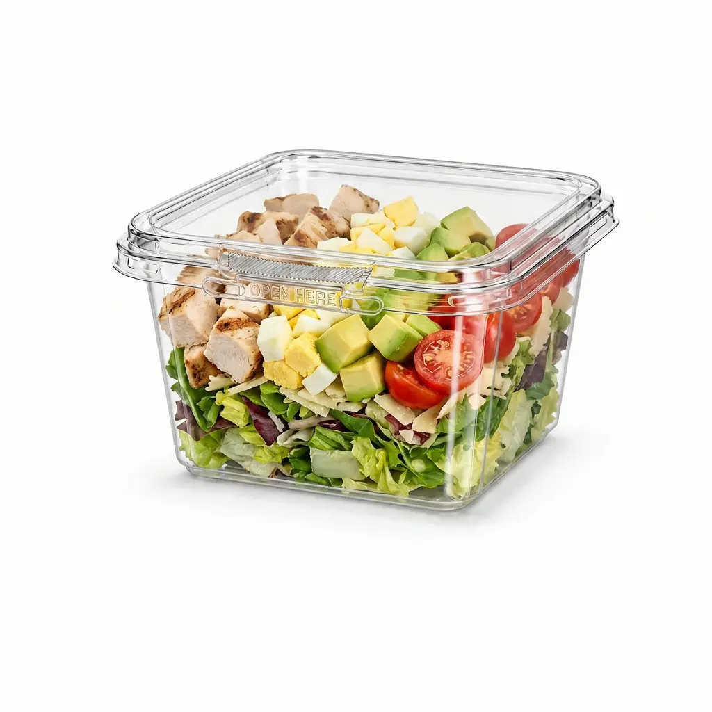 16oz-480ml-clear-square-pet-rpet-tamper-evident-container-chicken-salad 16OZ 480ml clear square PET RPET tamper-evident container for chicken salad packaging