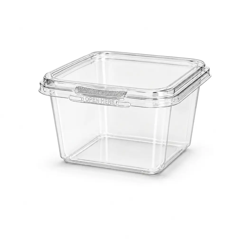 16oz-480ml-clear-square-pet-rpet-tamper-evident-container-empty Empty 16OZ 480ml clear square PET RPET tamper-evident container with secure lid