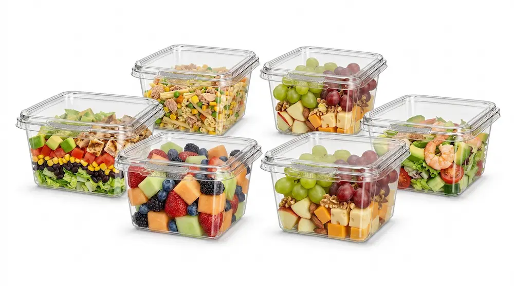 16OZ 480ml clear square PET RPET tamper-evident containers for assorted fruit salad snack and ready meal packaging