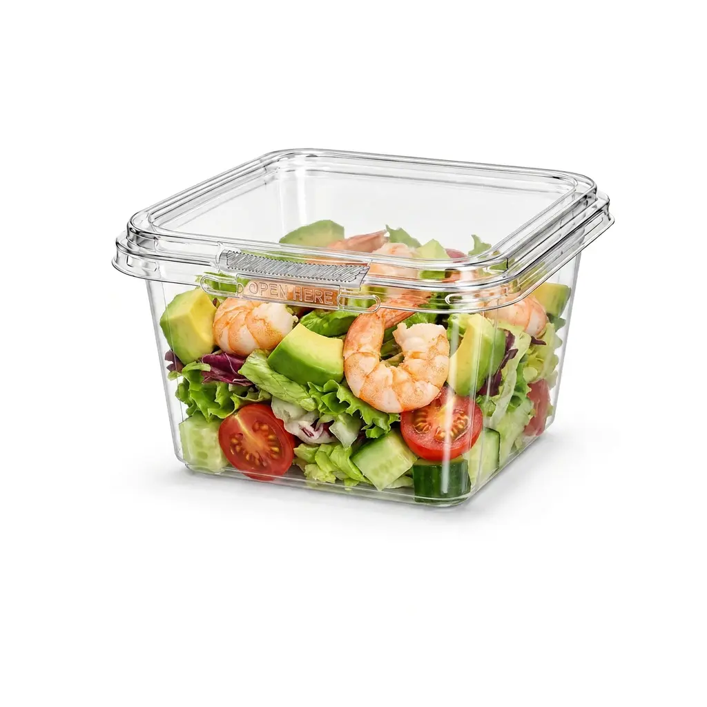 16oz-480ml-clear-square-pet-rpet-tamper-evident-container-shrimp-avocado-salad 16OZ 480ml clear square PET RPET tamper-evident container for shrimp avocado salad