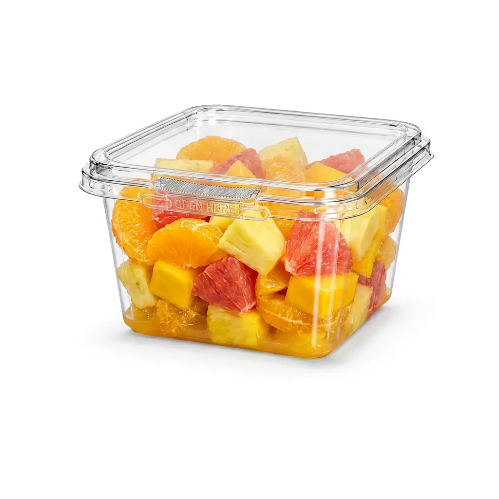 16oz-480ml-clear-square-pet-rpet-tamper-evident-container-tropical-fruit 16OZ 480ml clear square PET RPET tamper-evident container with tropical fruit cup