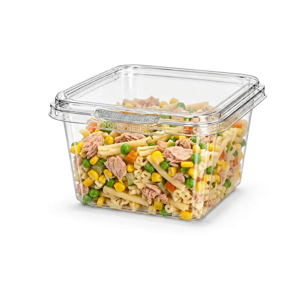 16oz-480ml-clear-square-pet-rpet-tamper-evident-container-tuna-pasta-salad 16OZ 480ml clear square PET RPET tamper-evident container for tuna pasta salad