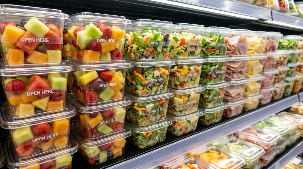 16OZ 480ml clear square tamper-evident container for ready-to-eat fruit and salad packaging