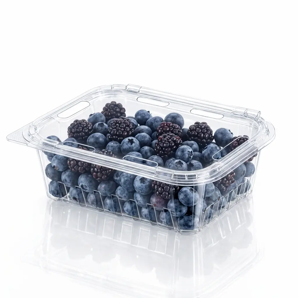 16oz Flip Top Berry Packaging Container Clear PET Box for Blueberries and Blackberries