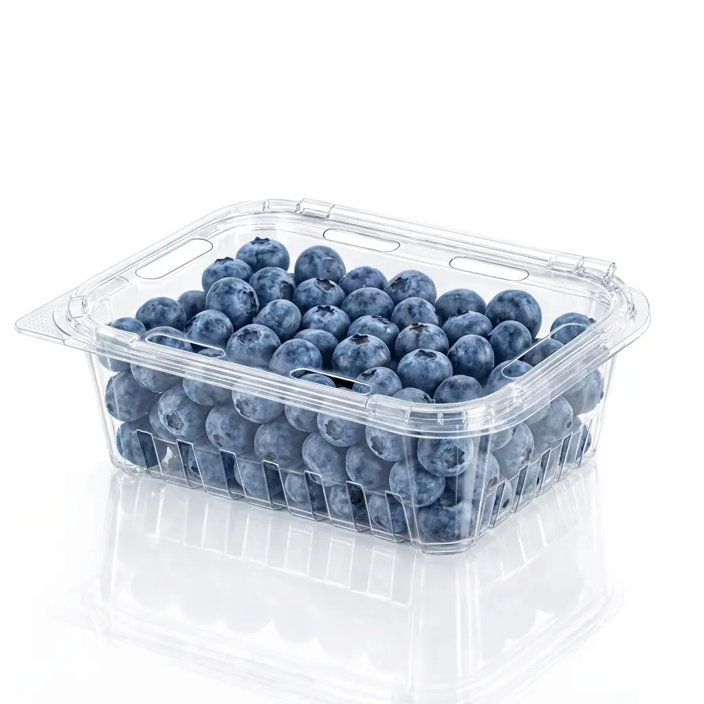 16oz Flip Top Blueberry Packaging Box Clear PET Fresh Produce Container