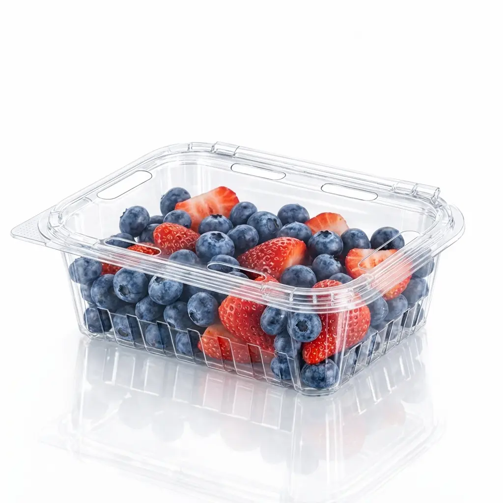 16oz Flip Top Fruit Packaging Box Clear PET Container for Blueberries and Strawberries