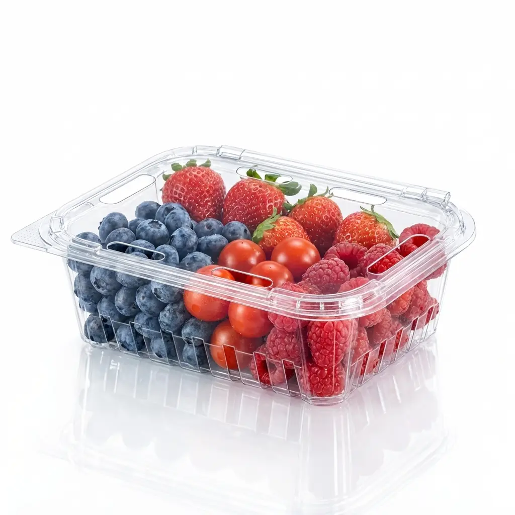 16oz Flip Top Produce Container Clear PET Clamshell for Mixed Berries