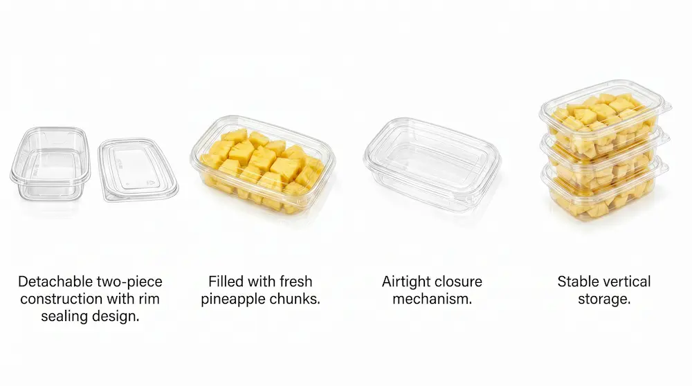 Usage process of 17OZ 500ML Clear PET Single-Compartment Container for pineapple chunks