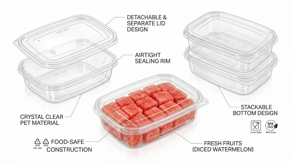 Structure features of 17OZ 500ML Clear PET Single-Compartment Container