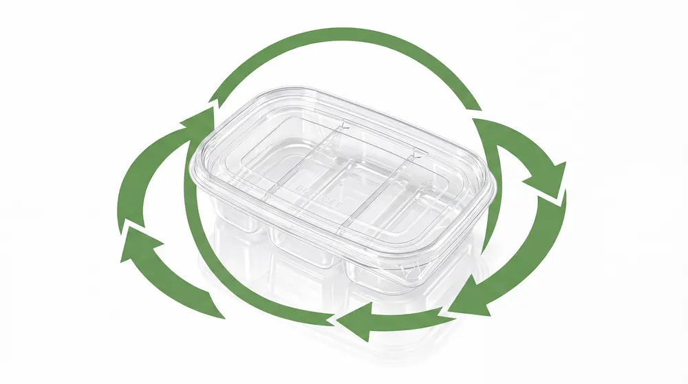 Recyclable concept image of 17OZ 500ML Clear PET Three-Compartment Container