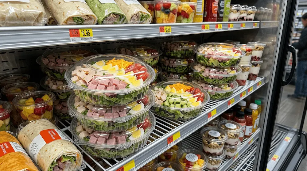 17oz clear PET hinged salad bowls for convenience store ready meal display