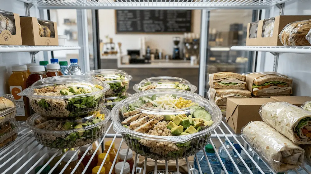 17oz clear PET salad bowl with hinged lid for cafe takeaway salad packaging