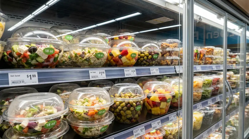 18oz tamper-evident clear PET rPET round bowls for refrigerated fruit shop display