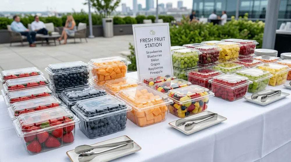 1LB vented clamshell pack for corporate event fresh fruit catering station