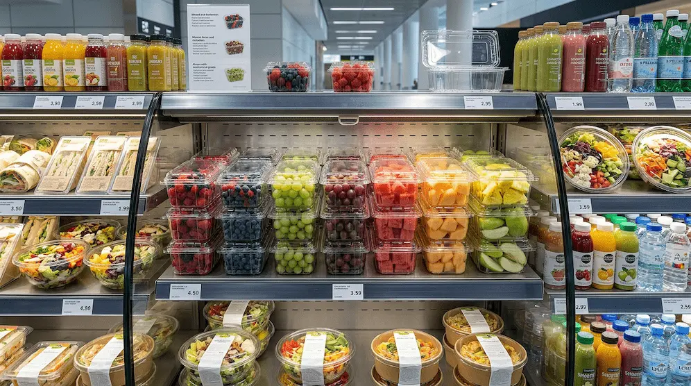 1LB vented clamshell pack for fresh berries and cut fruit in European grab-and-go refrigerated display