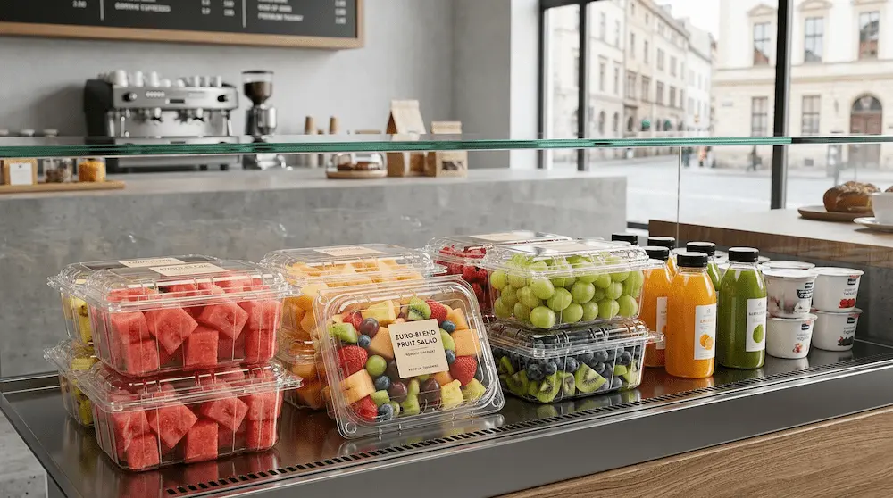 1LB vented clamshell pack for takeaway fruit salad and fresh cut fruit display