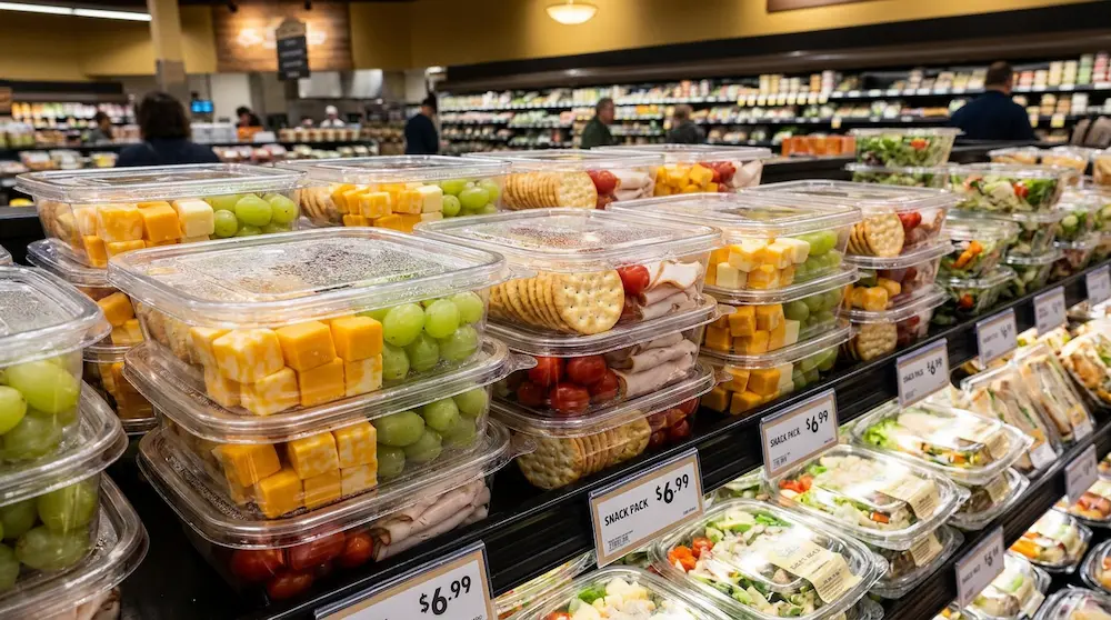 20 oz clear square flat lid food container for supermarket deli snack and fruit packs