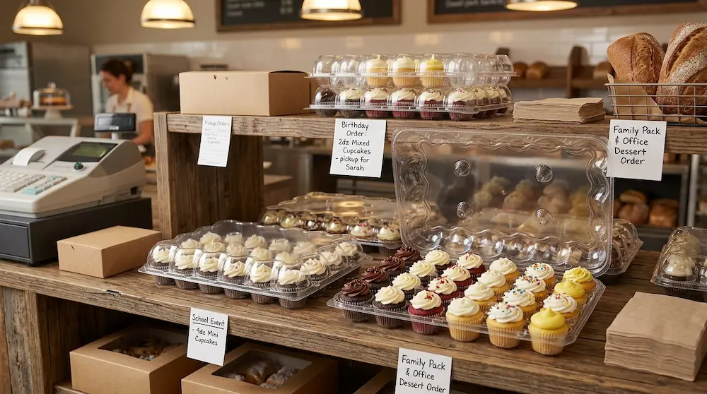 24-count cupcake container for bakery pickup and catering orders