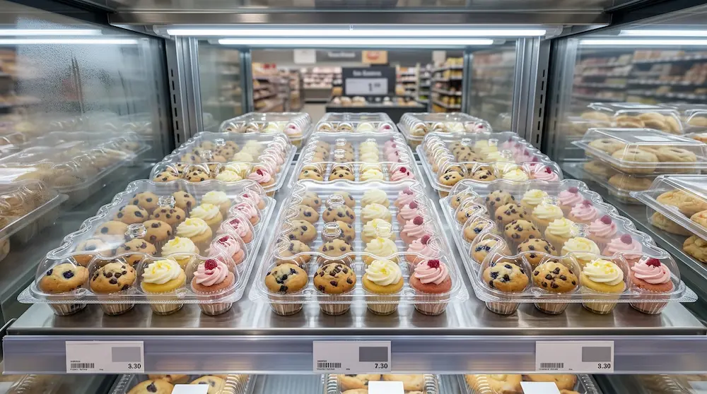 24-count cupcake container for premium supermarket bakery shelf display