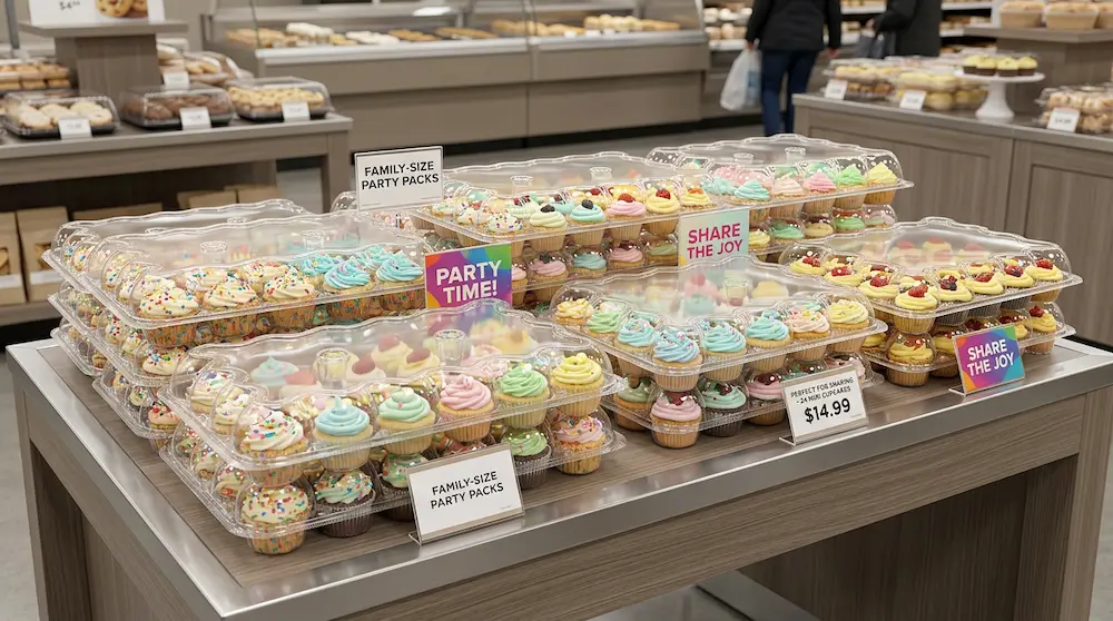 24-count cupcake container for supermarket party pack dessert display