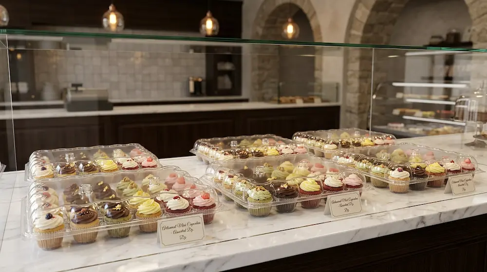 24-count cupcake container for upscale bakery glass display counter