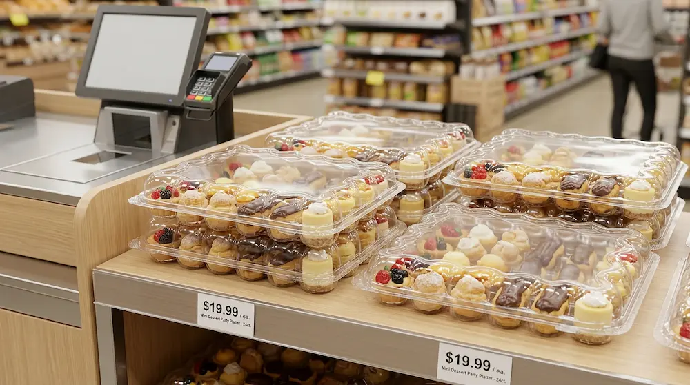 24-count mini cupcake container for supermarket checkout bakery impulse display