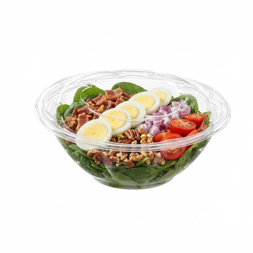 24OZ PET Salad Bowl for Salad, Fruit, Desserts, and Chilled Takeaway Packaging 1 24OZ PET Salad Bowl for Spinach Bacon Salad 1