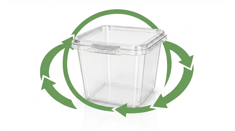 24OZ 710ml clear square RPET tamper-evident container recyclable packaging concept