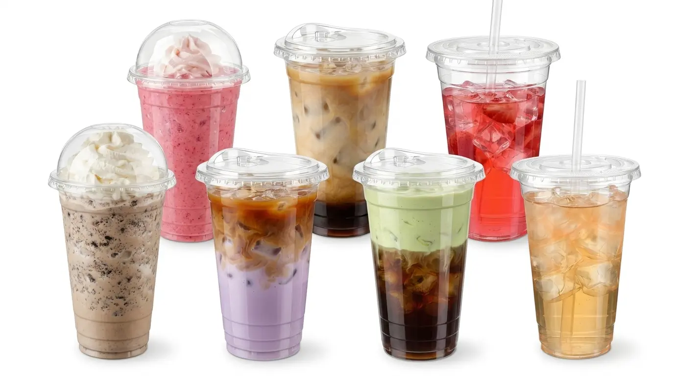24 oz PET/RPET Clear Cold Cup assorted takeaway cold drink display
