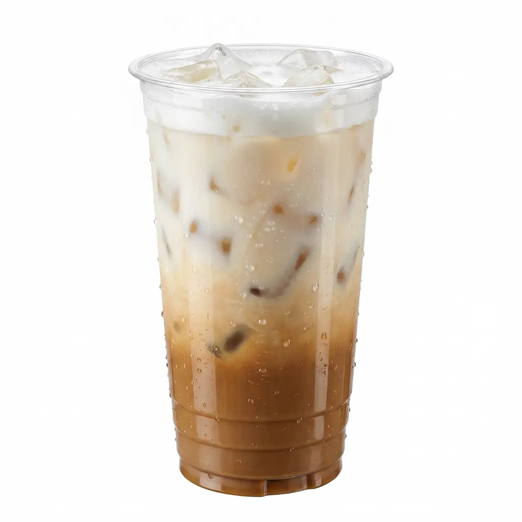 24oz-pet-rpet-clear-cold-cup-coconut-latte.webp 24 oz PET/RPET clear cold cup filled with coconut latte and ice