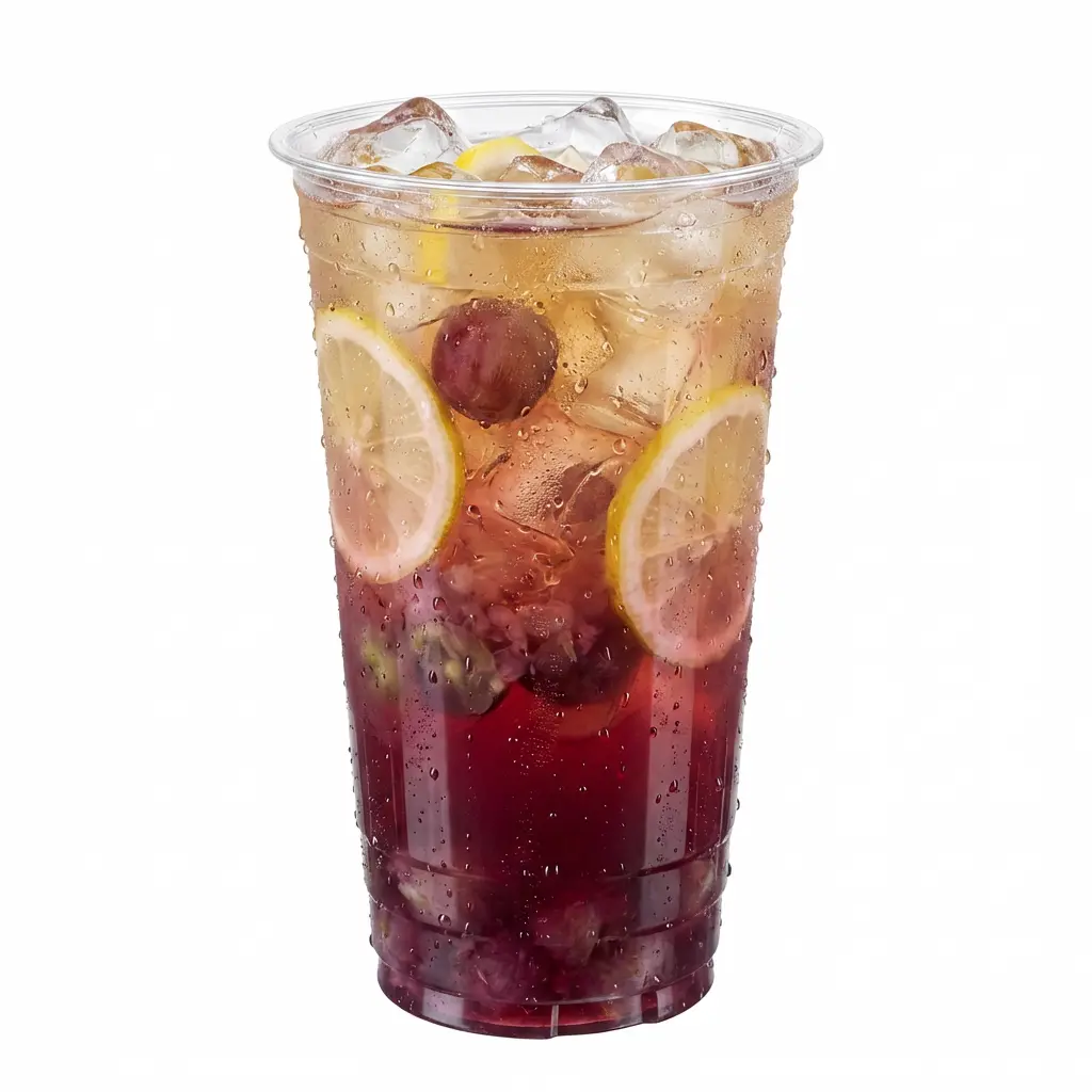 24oz-pet-rpet-clear-cold-cup-grape-lemon-tea.webp 24 oz PET/RPET clear cold cup filled with grape lemon tea and ice