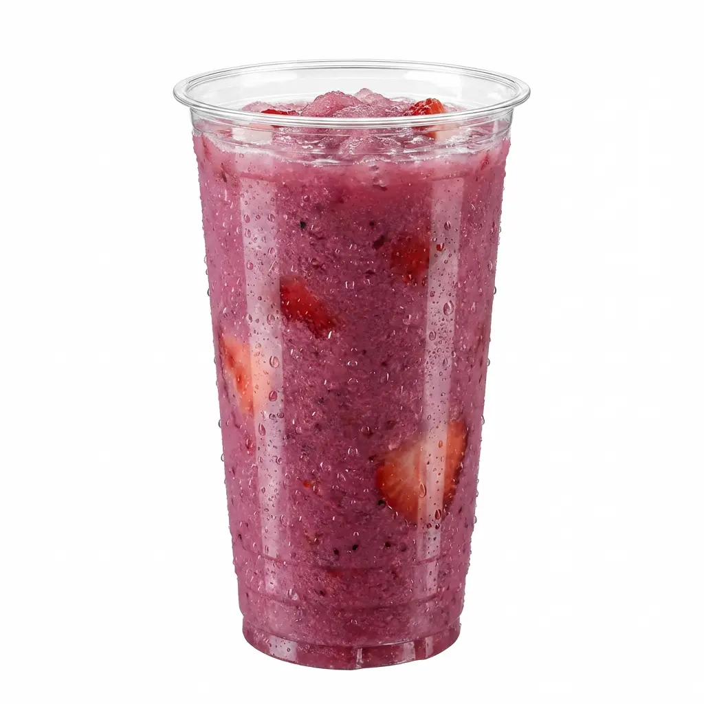24oz-pet-rpet-clear-cold-cup-strawberry-acai-smoothie.webp 24 oz PET/RPET clear cold cup filled with strawberry acai smoothie